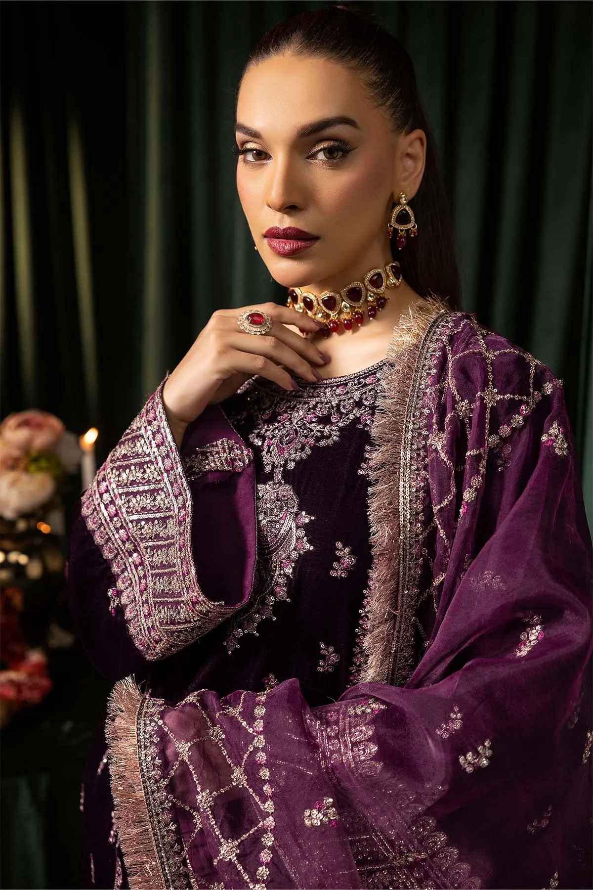 5095-MAZNEEN EMBROIDERED VELVET UNSTITCHED