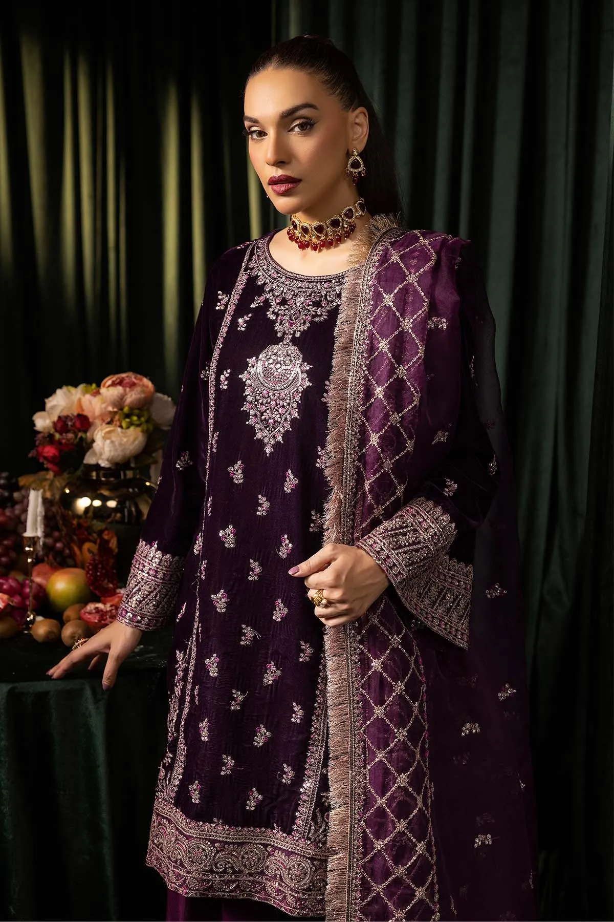 5095-MAZNEEN EMBROIDERED VELVET UNSTITCHED