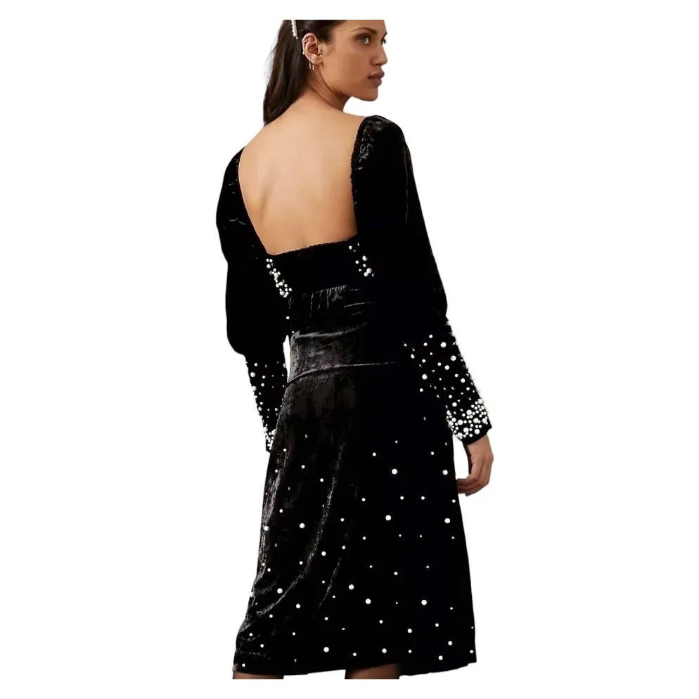 Anthropologie Maeve Embellished Pearl Velvet Dress Size XL New