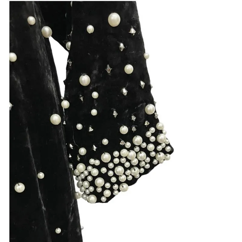 Anthropologie Maeve Embellished Pearl Velvet Dress Size XL New