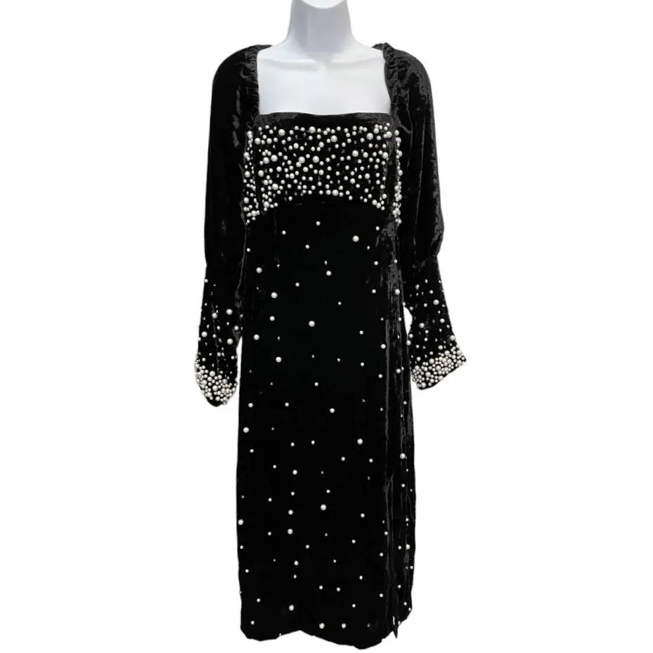 Anthropologie Maeve Embellished Pearl Velvet Dress Size XL New