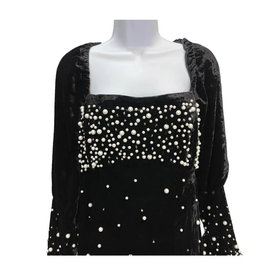 Anthropologie Maeve Embellished Pearl Velvet Dress Size XL New