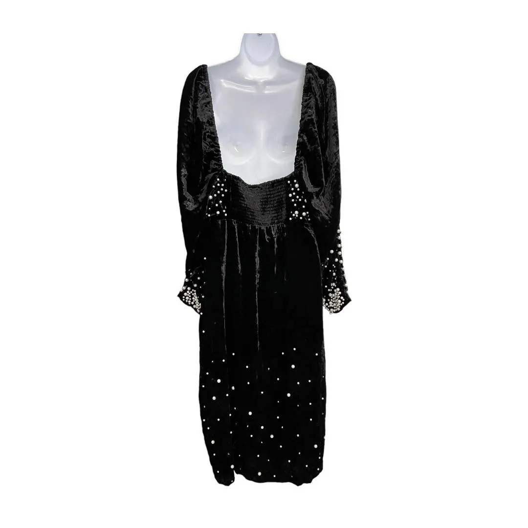Anthropologie Maeve Embellished Pearl Velvet Dress Size XL New
