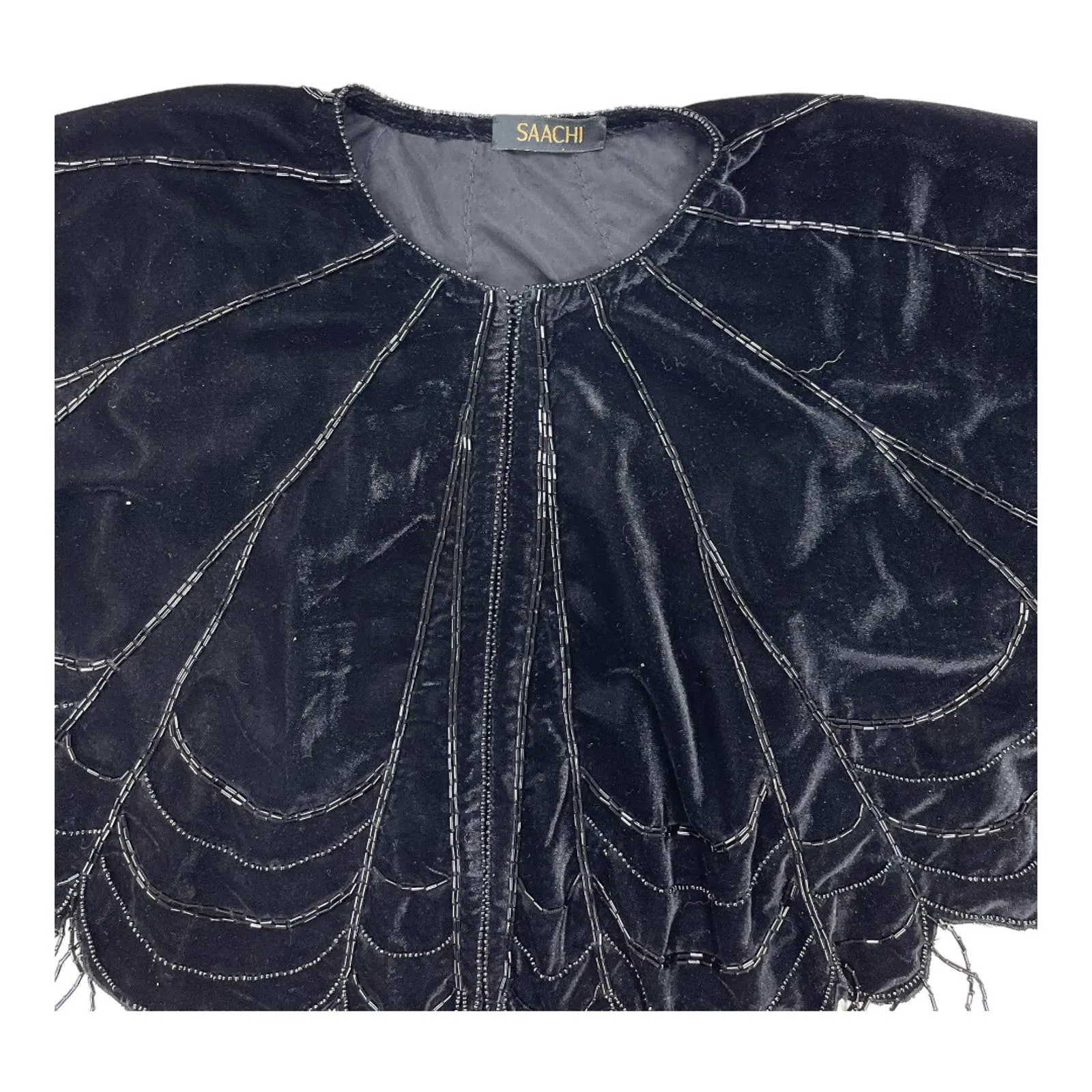 Anthropologie Velvet Beaded Capelet Cape One Size Black New