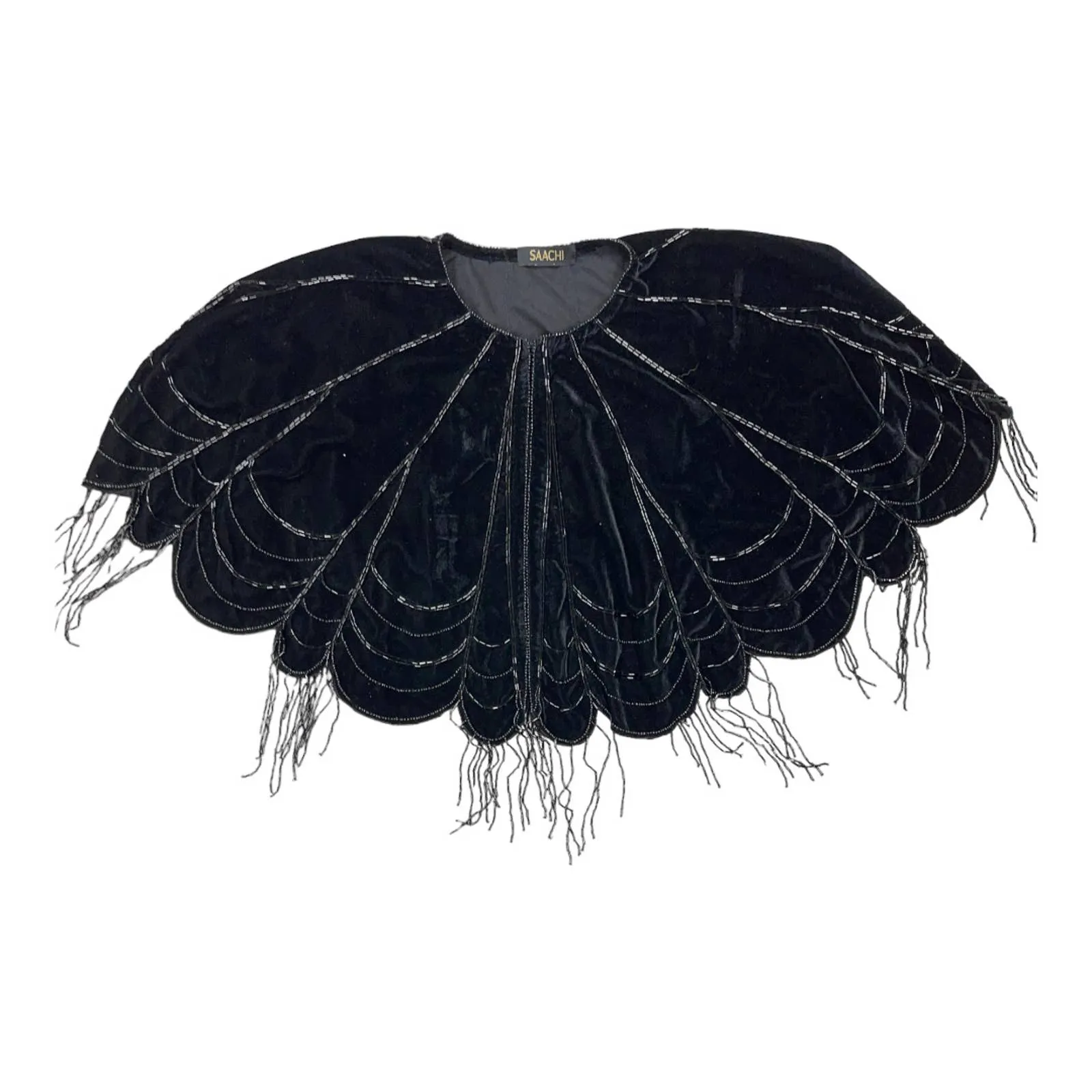 Anthropologie Velvet Beaded Capelet Cape One Size Black New