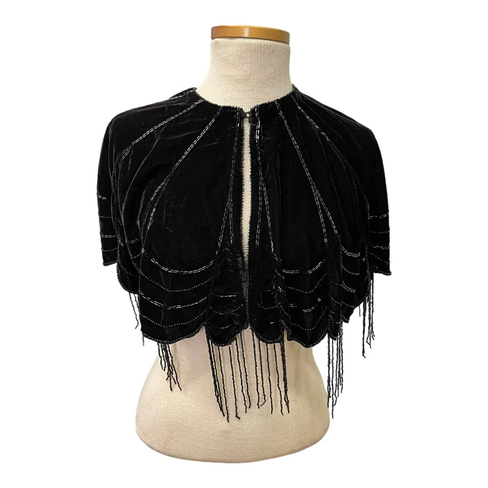 Anthropologie Velvet Beaded Capelet Cape One Size Black New