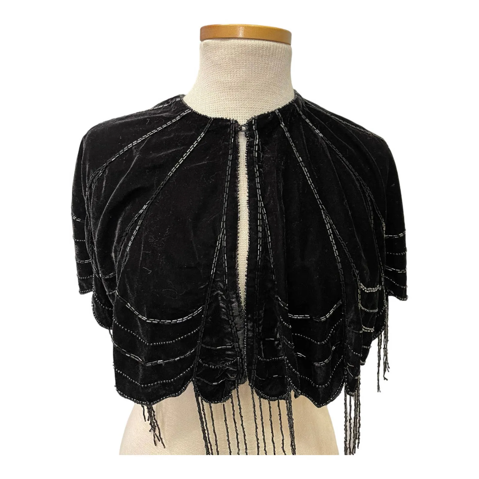 Anthropologie Velvet Beaded Capelet Cape One Size Black New