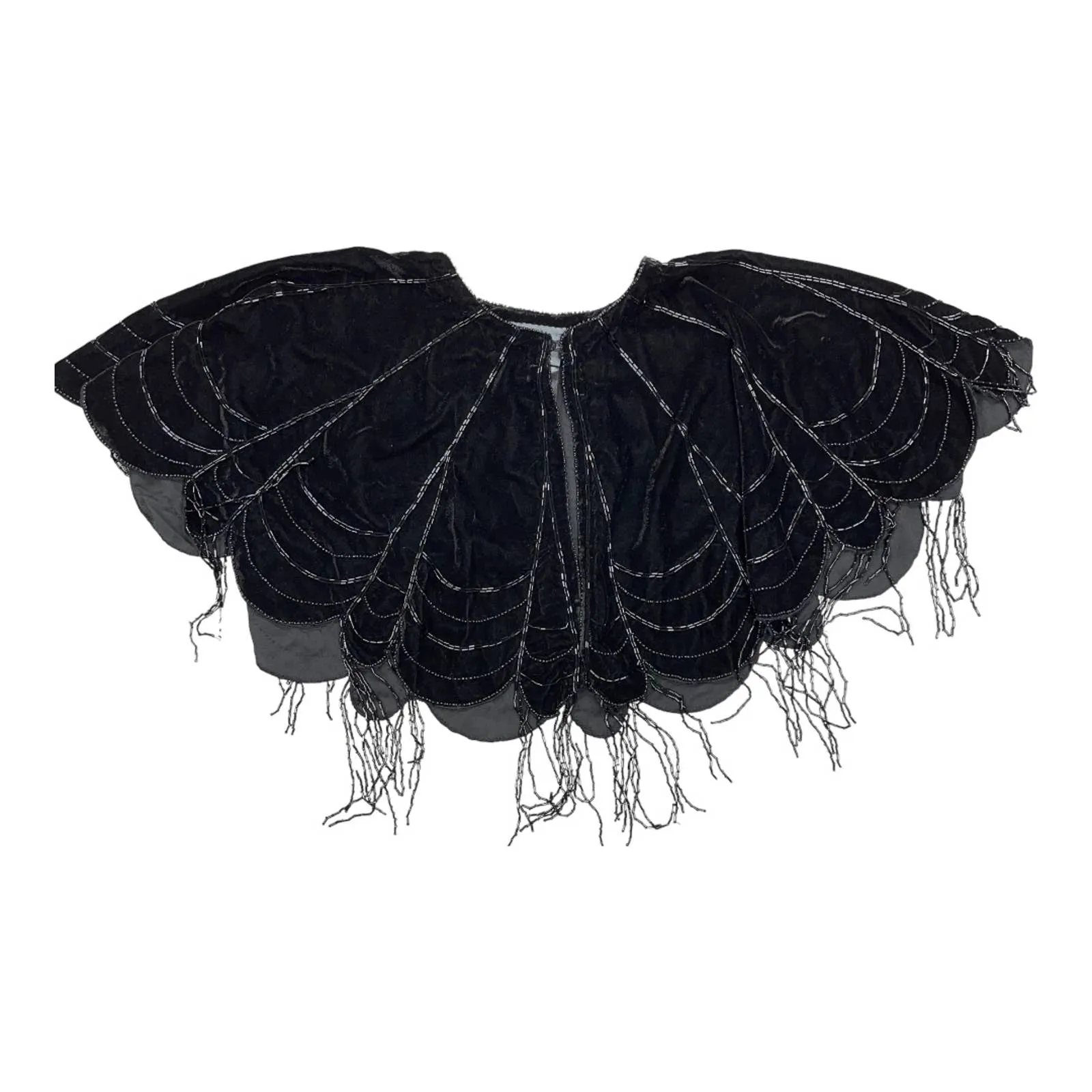 Anthropologie Velvet Beaded Capelet Cape One Size Black New