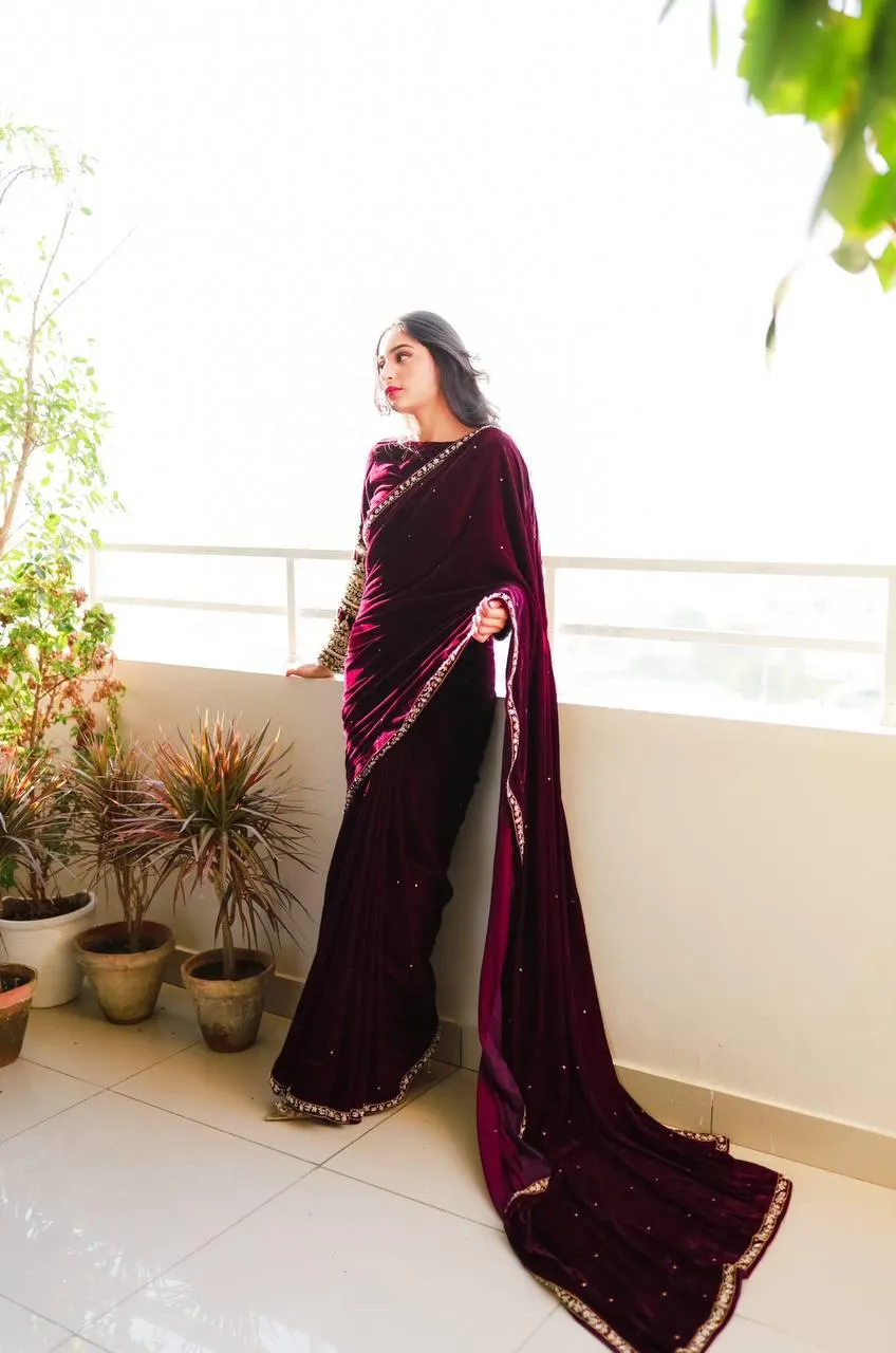 Beautiful Designer Wedding Special Pure 9000 Velvet Saree