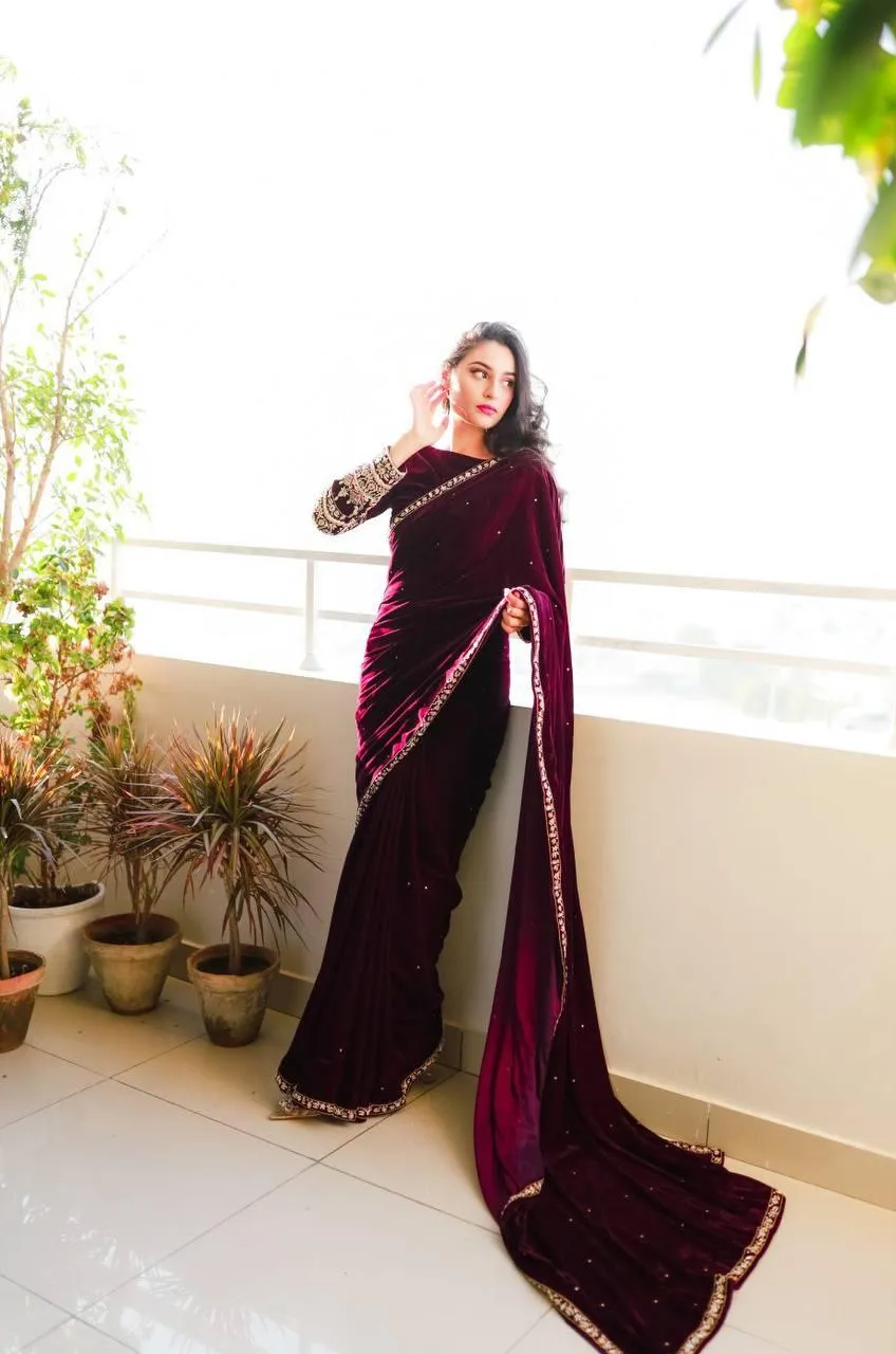 Beautiful Designer Wedding Special Pure 9000 Velvet Saree
