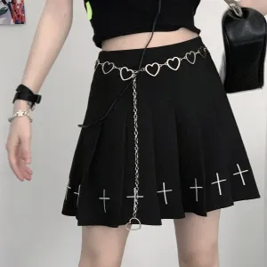 Black Cross Embroidery Pleated Skirt