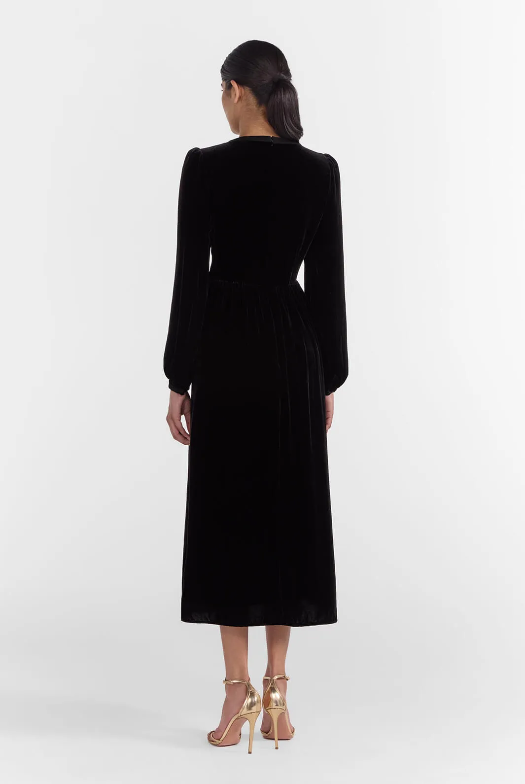 Camille Velvet Embellished Bows Dress in Black
