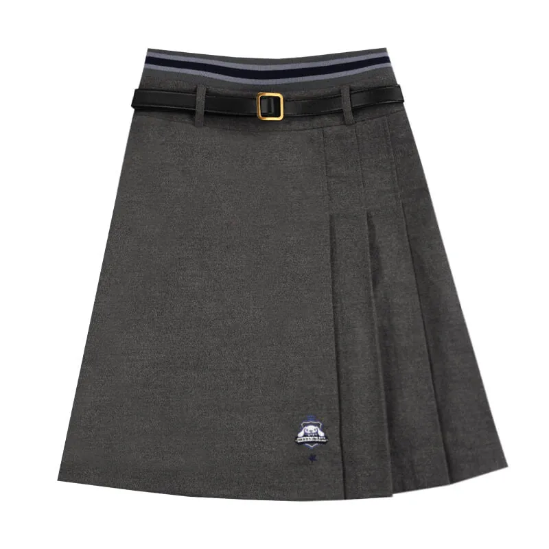 Cinnamoroll Grey Woolen Knee Length Pleated Skirt