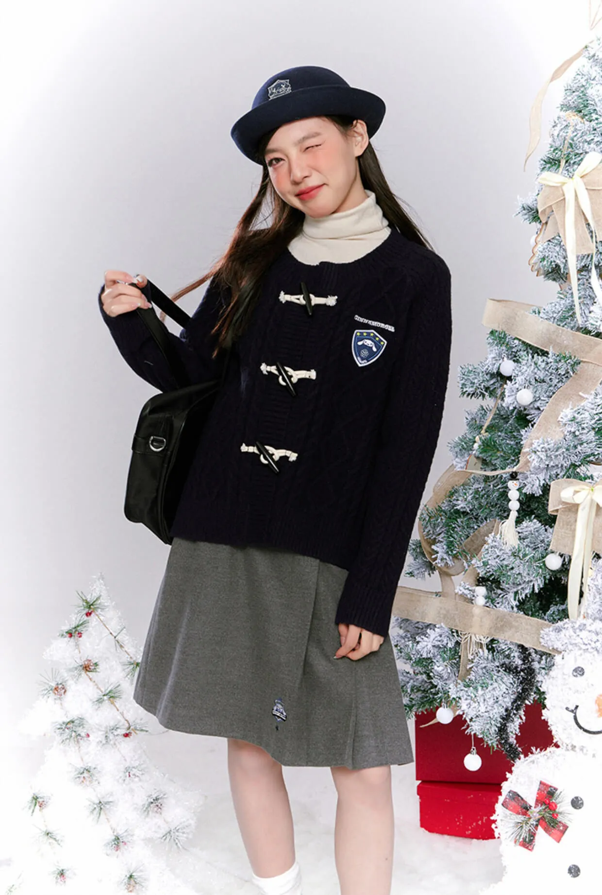 Cinnamoroll Grey Woolen Knee Length Pleated Skirt