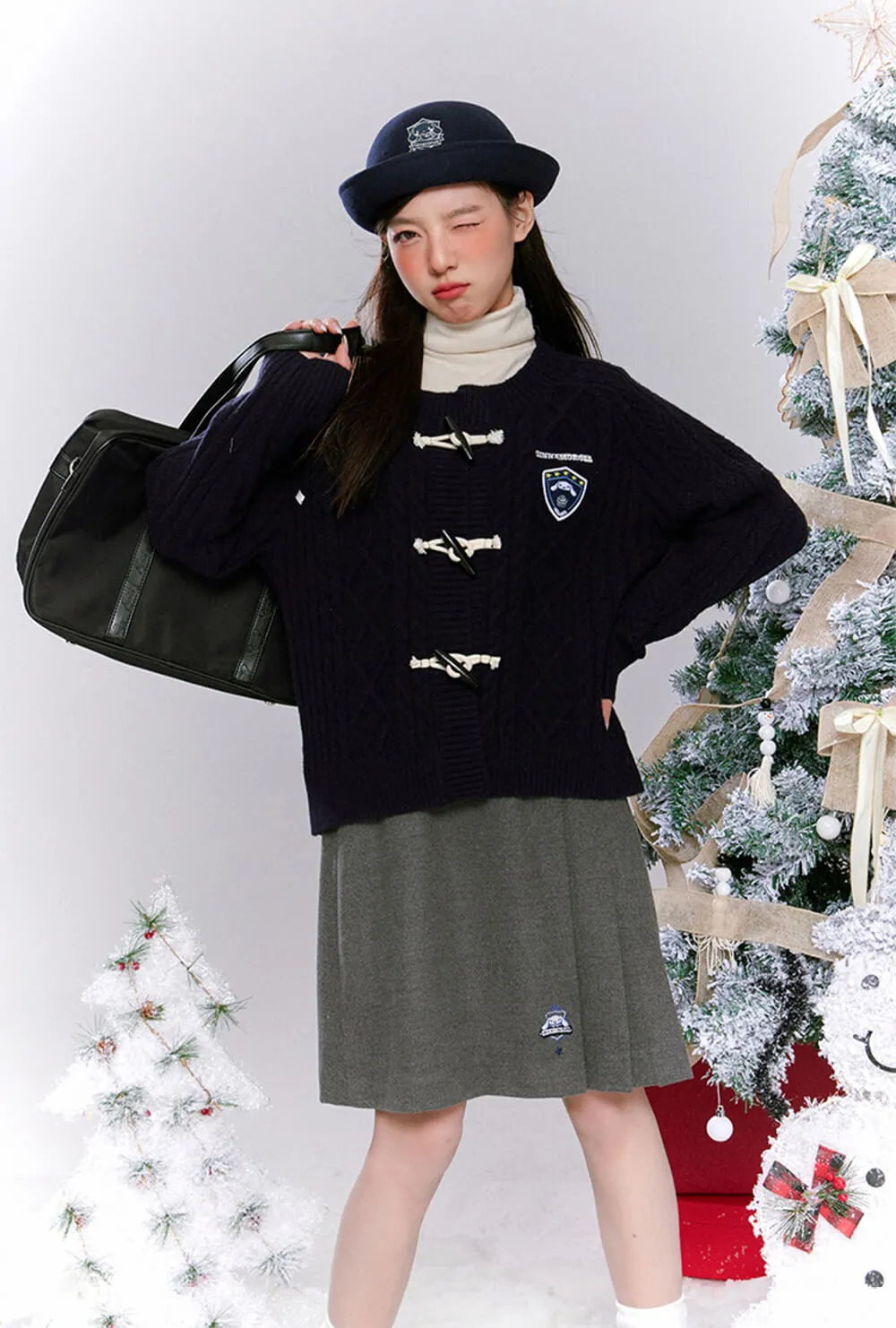 Cinnamoroll Grey Woolen Knee Length Pleated Skirt