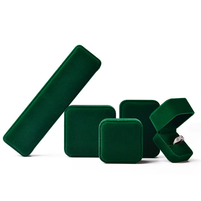 Dark Green Round Corner Velvet Jewelry Gift Box H070