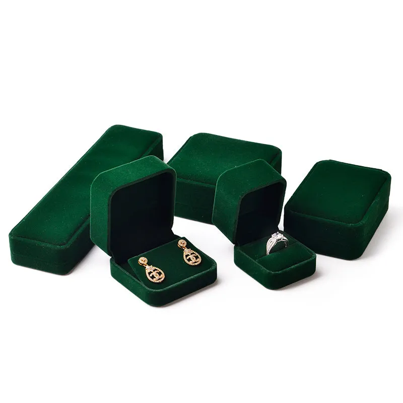 Dark Green Round Corner Velvet Jewelry Gift Box H070
