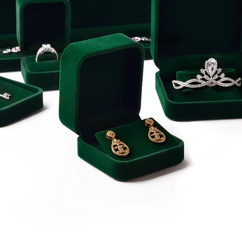 Dark Green Round Corner Velvet Necklace Pendant Gift Box H070