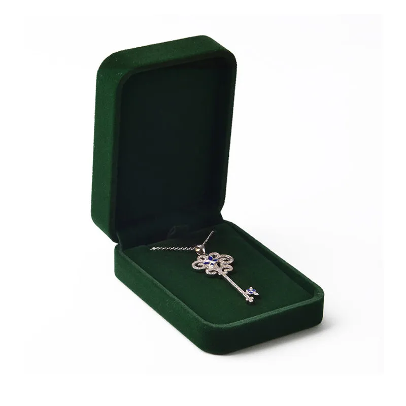 Dark Green Round Corner Velvet Necklace Pendant Gift Box H070