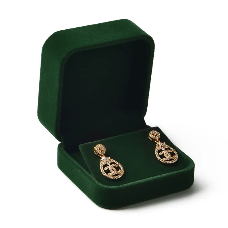 Dark Green Round Corner Velvet Necklace Pendant Gift Box H070