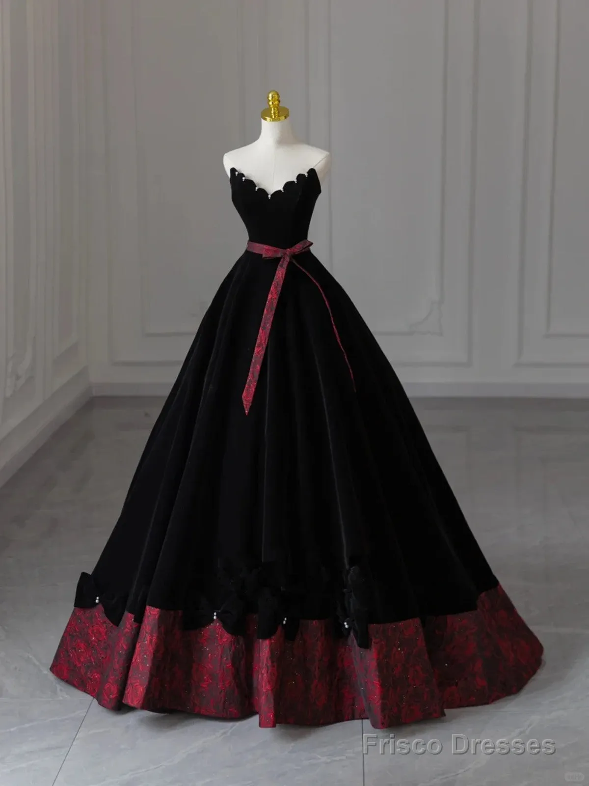Glam Black V-Neckline Velvet Lace-Up Party Dress, Black Velvet Floor Length Prom Dress