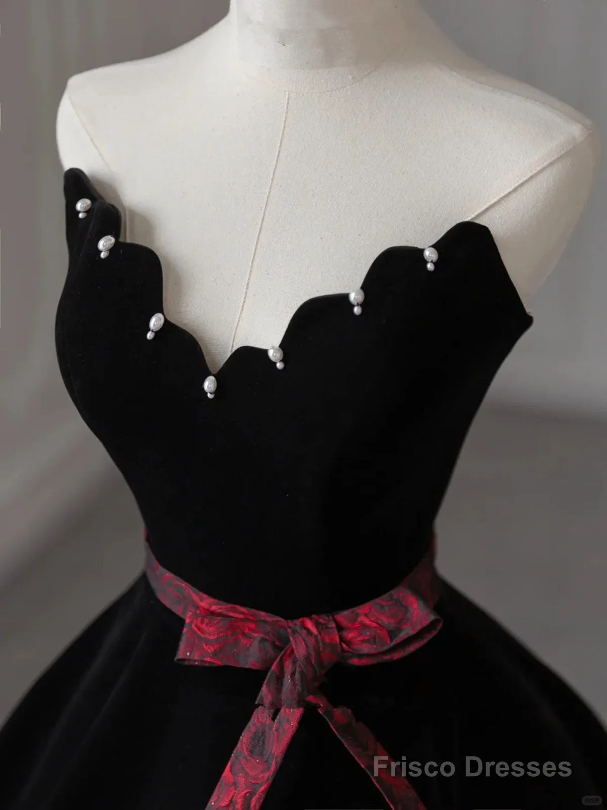 Glam Black V-Neckline Velvet Lace-Up Party Dress, Black Velvet Floor Length Prom Dress