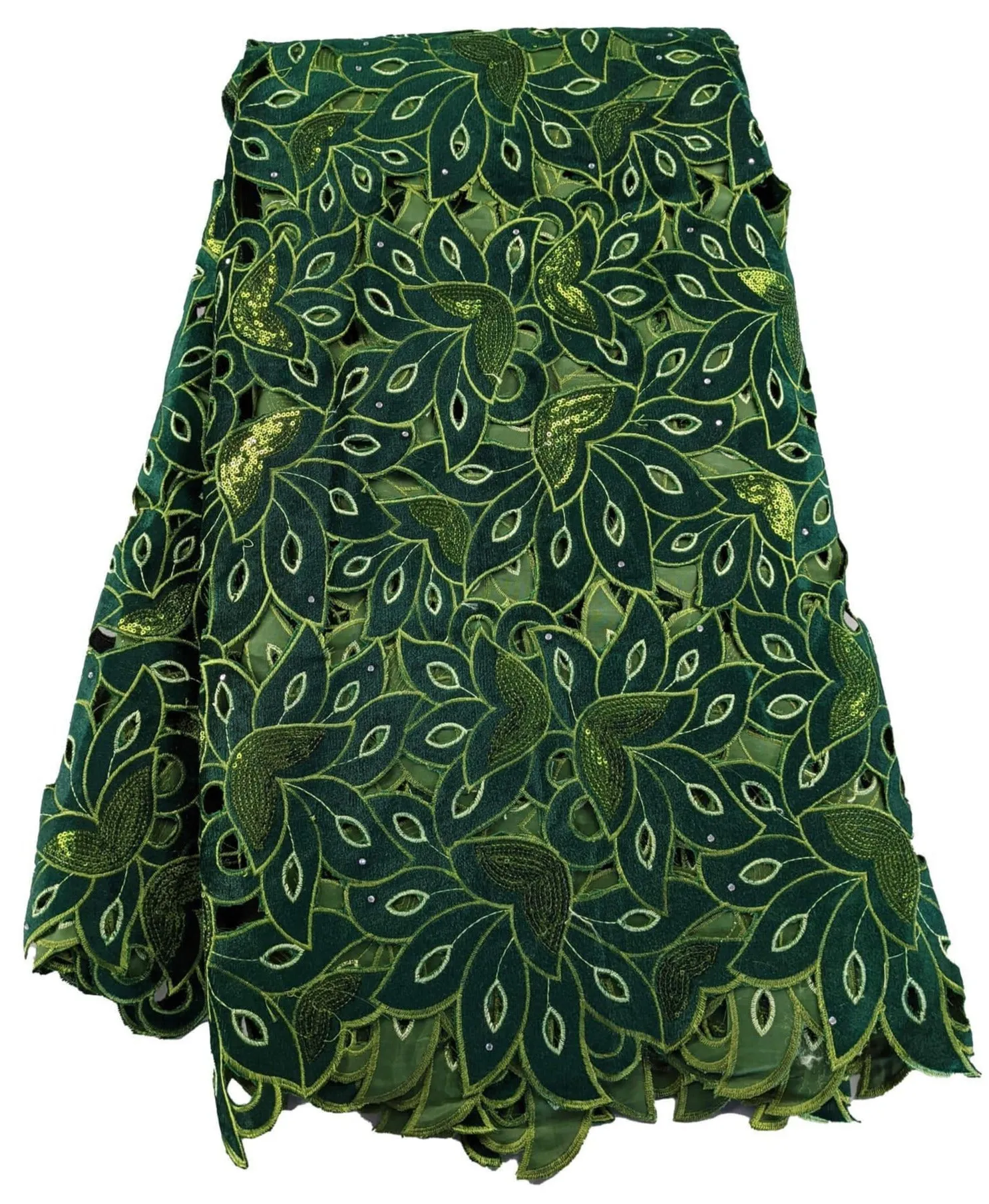 Green Handcut Velvet Fabric