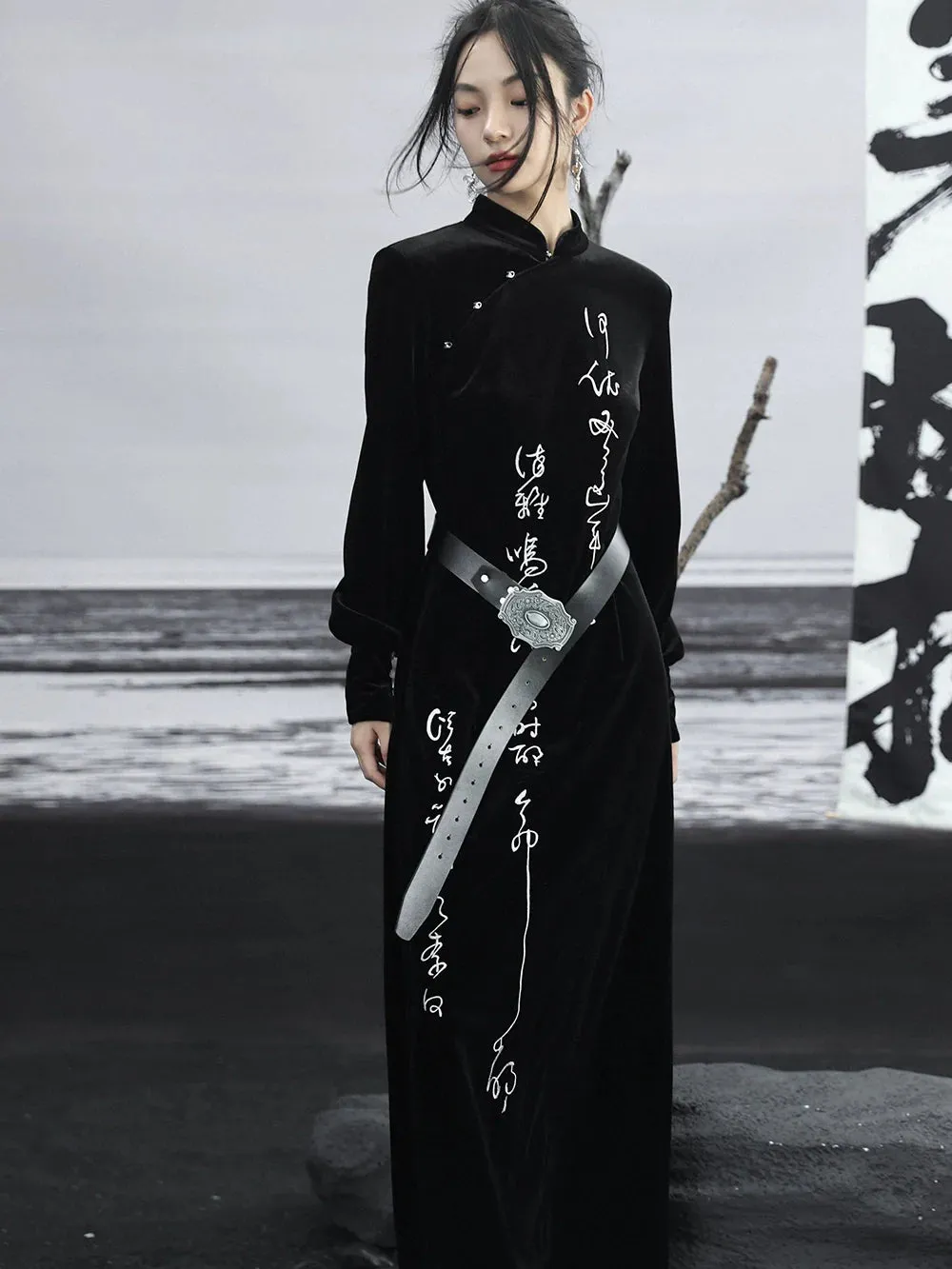 Long Velvet Dress China Retro