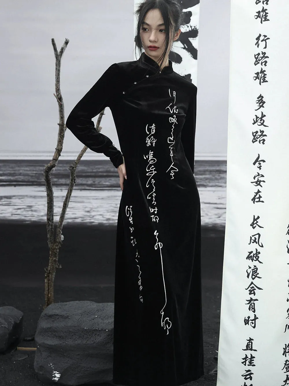 Long Velvet Dress China Retro