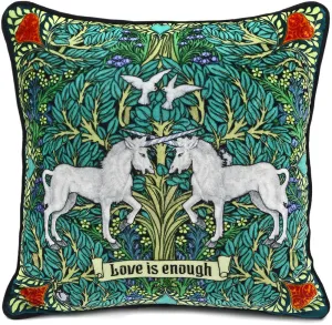 Love is Enough - Unicorns in Green on silk velvet