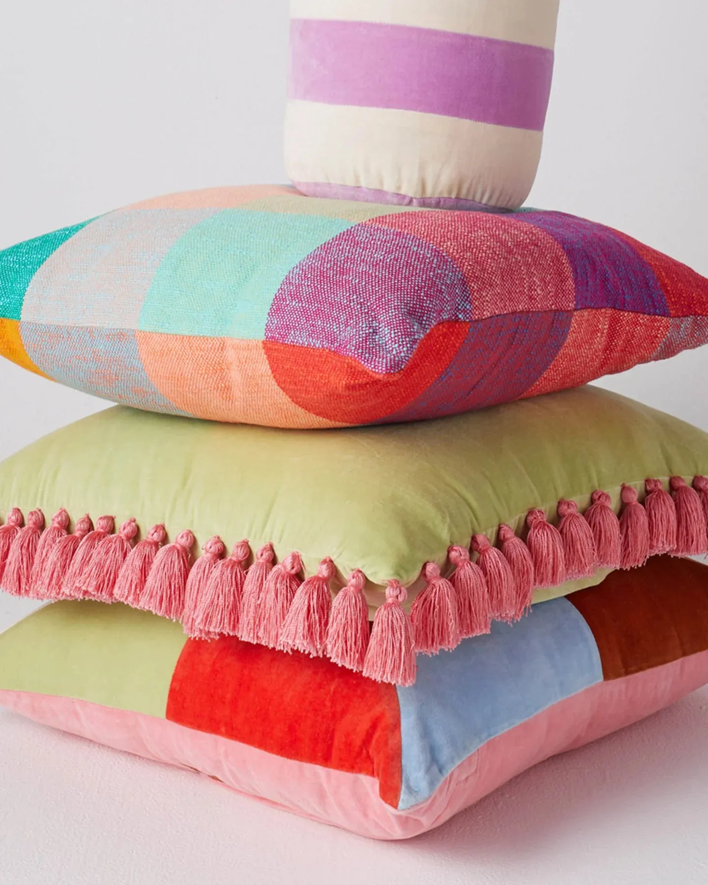 Macaroon Panelled Velvet Cushion - Kip & Co.