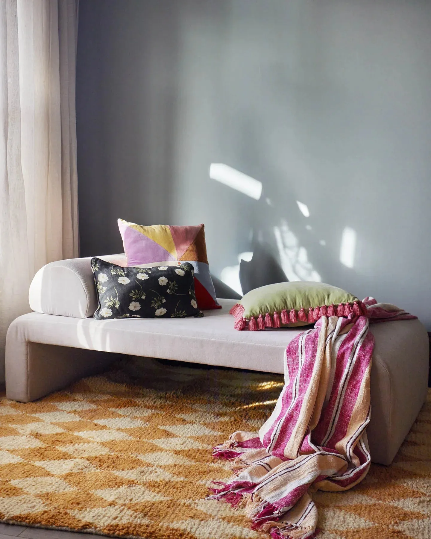 Macaroon Panelled Velvet Cushion - Kip & Co.