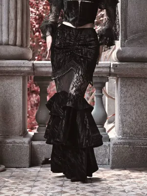 Mermaid Dutchess Gothic Hugging Hip Sheer Velvet Lace Skirt