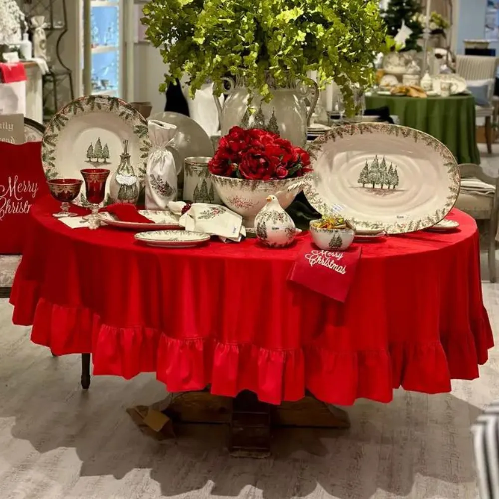 Round Velvet Tablecloth with Ruffle