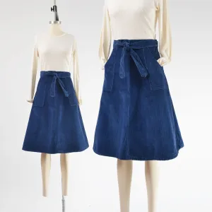 Vintage 70s Navy Blue Corduroy A-line Wrap Skirt Pockets by Madewell size XS S