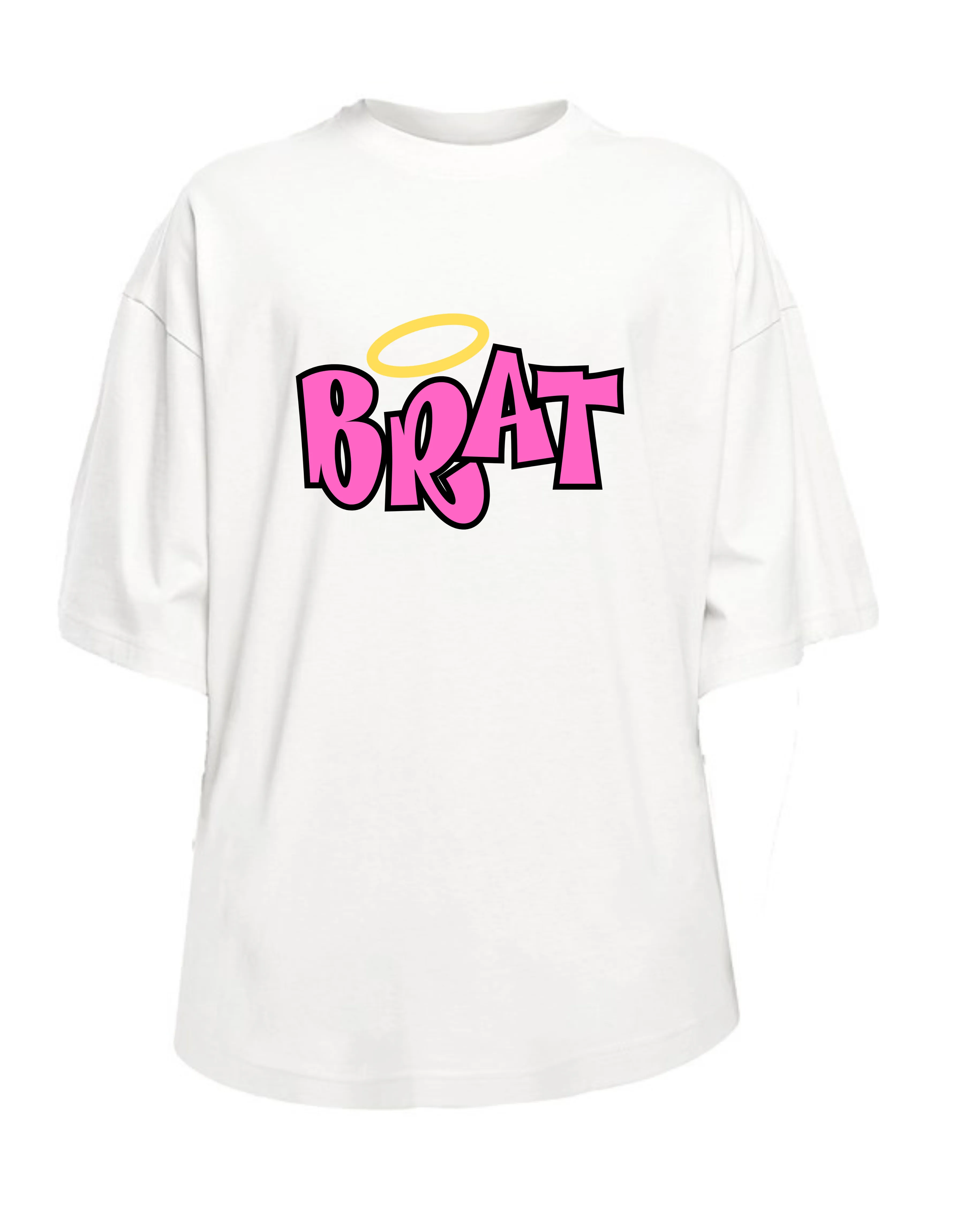 White "Brat" Drop Sleeve Oversized Tee Dress
