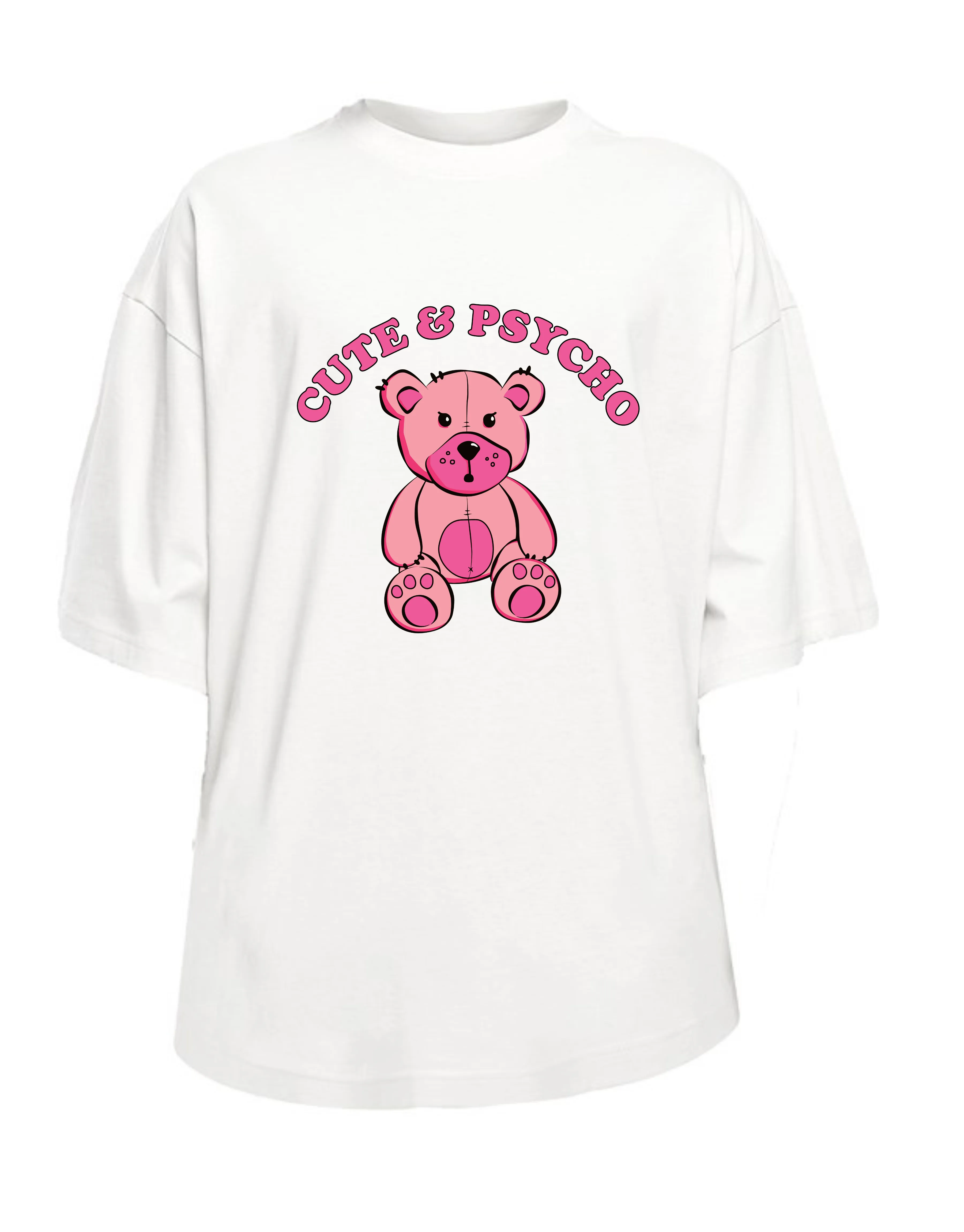White "Cute & Psycho" Drop Sleeve Oversized Tee Dress