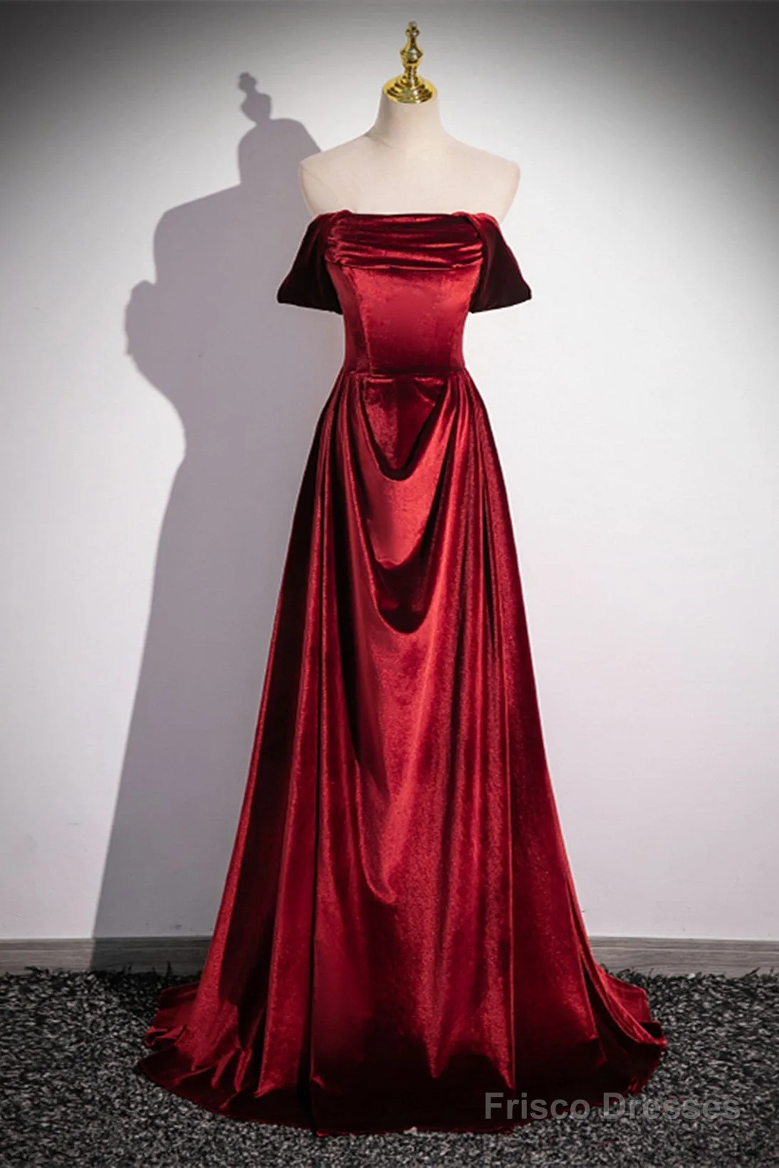 Wine Red Velvet Floor Length Long Formal Dress, A-Line Velvet Bridesmaid Dress